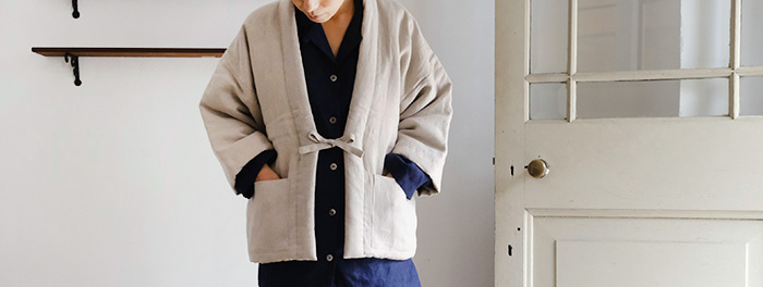 《リネンの部屋》あったらいいなをかたちに、わた入れリネンの半纏をつくりました